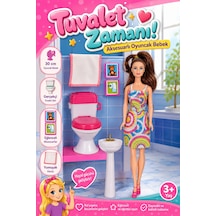 Anlily Tuvalet Zamanı Aksesuarlı Oyuncak Bebek Ve Banyo Seti Klozet, Lavabo 30 Cm