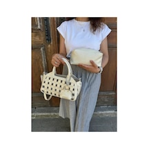 Just Polo Kadın Yeni Sezon Örgü Detaylı Ayarlanabilir Askılı Şık Çapraz El & Omuz Çantası Ebat : 26 X 17 Cm Krem