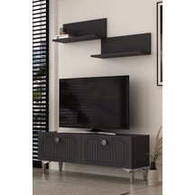 120dhdtür3ba 120 Cm Hera Lazer Desenli Raflı Tv Sehpası,ünitesi Antrasit - Gümüş