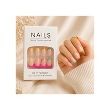 Zelüx - Çok Renkli Bant Görünümlü - 24 Adet Yapıştırma Tırnak Sanatı Seti Nail Art
