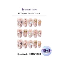 Kkov1633 Renkli Kısa Oval 15'li Tekrar Kullanılabilir El Yapımı Protez Takma Tırnak L