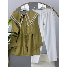 Lovie Moda Vintage Yaka Pantolonlu Takım Haki