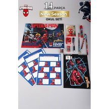 Spiderman Lisanslı 14 Parça Kırtasiye Seti, Çıtçıt Dosya, Okul Etiketi, Bloknot, Kurşun Kalem, Kırmızı