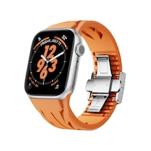 Kilifone - Apple Uyumlu  Watch 10 46mm - Kordon Metal Tokalı Silikon Kordon Krd-127 - Turuncu