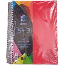 5+3 Ayraçlı Defter 8 Konulu 200 Yaprak 1 Adet 5 Kareli 3 Çizgili Spralli Plastik Kapak Seperatörlü Kırmızı