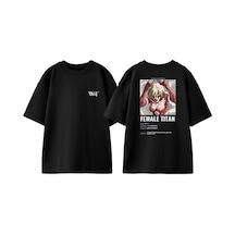 Thewert Attack On Titan Female Tasarım Sırt Baskılı Pamuk Siyah Oversize T-shirt