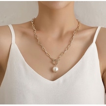 Girift Vintage Chain İnci Taşlı Kolye Gold