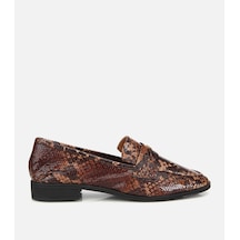 Hotiç Kadın Deri Kahverengi Yılan Desenli Klasik Loafer