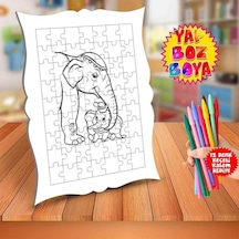 Sevimli Fil Ailesi Eğitici Boyama Puzzle Tablo Çocuk-054