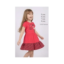 Ketbaby %100 Pamuklu Kız Çocuk Kırmızı Leopar Desenli Elbise 5-8 Yaş Yazlık Konfor Serisi Kırmızı Kırmızı