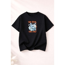 Herkesemoda The Petal Baskı Detaylı Bisiklet Yaka Pamuklu Basic T-shirt Siyah