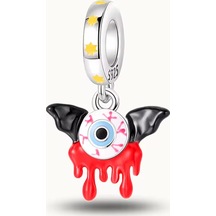 Fubena Hallowen Yarasa Göz Sallantılı Charm Gümüş