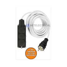 Kauçuk 3'lü Topraklı Grup Priz Uzatma Kablosu 12 Metre 3x2.5 Mm² Ttr Kalın Beyaz Kablolu 12 Metre