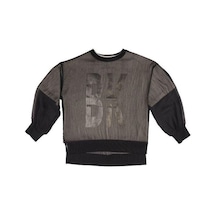 Kız Çocuk Tül Detaylı İkili Sweatshirt-14199 Siyah