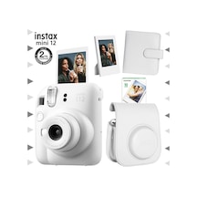 Fujifilm Instax Mini 12 Fotoğraf Makinesi + 10'lu Film + Çerçeve + Kare Albüm + Deri Kılıf Seti Beyaz