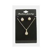 Damla - 290 - Zirkon Taşlı Set Kolye - Csmo-tex - Gümüş Rengi
