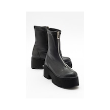 Luvishoes Luvi Shoes Ovil Siyah Streç Kalın Taban Fermuarlı Kadın Bot Siyah