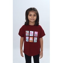 Toontoy Kids Toontoy Kız Çocuk Baskılı Bisiklet Yaka Düşük Omuz Kısa Kollu Tişört 24982 Ekru