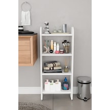 Alpaevmobilya Modern 4 Raflı Oval Kesim Banyo Düzenleyici Raf Metal Ayaklı Çok Amaçlı Raf Banyo Dolabı Açık Dolap Beyaz