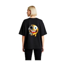 Paybuy Kadın Oversize Grafik Baskılı Tişört Eriyen Yüz Kemik Sanat Tasar Siyah