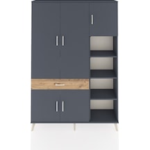 Arges Dolap 10 Raflı Tek Çekmeceli 5 Kapaklı 132x30x195 Antrasit-antrasit/çam Antrasıt/atlas Çam