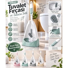 Dekoratif Silikon Tuvalet Fırçası Seti Kaymaz Saplı, Leke Tutmayan Pratik Banyo Temizleyici Çok Renkli