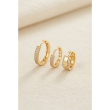 3 Lü Set Gold Renk Halka Model Küpe Çok Renkli