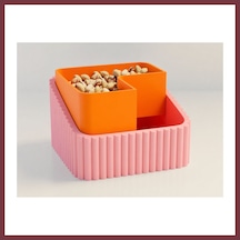 Storeşahin 3d Baskı Fıstık Kasesi - Çift Hazneli Kabuk Ayırıcı Sunum Kasesi - Pembe Turuncu Shn0720