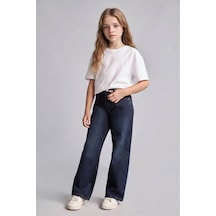 Defacto %100 Pamuk Straight Fit Koyu Mavi Kız Çocuk Jean Pantolon H6246a8/nm34