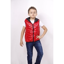 Toontoy Erkek Çocuk Kapşonlu Parlak Yelek Kırmızı