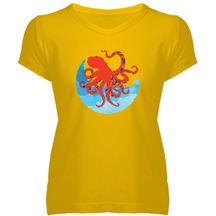 Abstract Octopus Kadın V Yaka Tişört