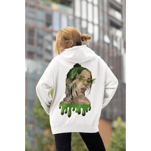 Sevbano Tasarım Billie Eilish Baskılı Unisex Oversize Tasarım Şarkıcı Hoo Beyaz