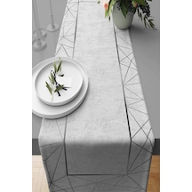 Gri Çerçeveli Desen Premium Masa Örtüsü Runner Rnr377n11