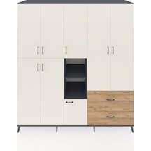 Kronos Dolap 12 Raflı 2 Çekmeceli Tek Askılı 220x59x243 Antrasit-aytaşı/çam Aytası/atlas Çam