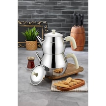 Cooker Tombo Mini Boy Paslanmaz Çelik Çaydanlık Takımı 0,75 - 1,50 Litre Ckr3706 Krem