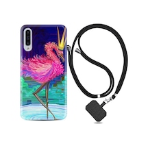 Samsung Uyumlu Galaxy A70 Kılıf Ipli Askılı Queen Flamingo 1748