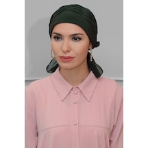 Haki Pratik Hazır Geçmeli Tesettür Bone Sandy Kumaş Incili Pileli Haki