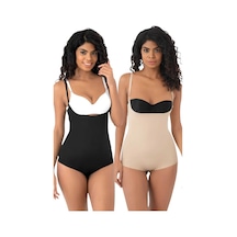 Uniquetrenders Kadın Lazer Kesim Ve Toparlayıcı Göğüs Altı Askılı Body Korse 2'li Set Siyah - Ten Rengi