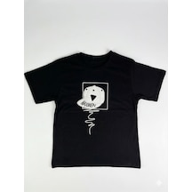 Erkek Çocuk Siyah Şapka Baskılı Tişört - Grafik Desenli Pamuklu Kısa Kollu T-shirt Siyah