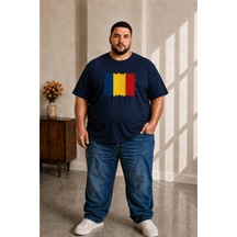 Sngl Tekstil Erkek Büyük Beden Kısa Kollu Romanya Bayrak Baskılı Tişört 3xl 4xl 5xl 6xl 7xl 8xl 9xl Lacivert