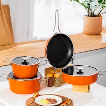 Lines Rozella 7 Parça Titanyum Tencere Seti Turuncu