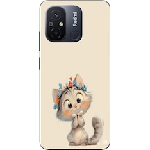Redmi 12c Uyumlu Sevimli Çiçekli Kedi Baskılı Silikon Kılıf Renkli
