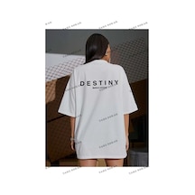 Tarzsokak Kadın Destiny Baskılı Oversize Penye T-shirt Beyaz