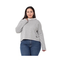 Büyük Beden Kapüşonlu Düşük Kollu Pis Dikişli Üç İplik Gri Melanj Sweatshirt-gri Melanj Gri Melanj