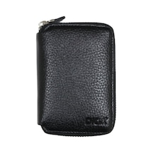 Diga Hakiki Deri Siyah Unisex Fermuarlı Mini Cüzdan