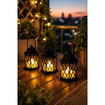 Dekoratif Mini Led Fener 10 Cm Sıcak Beyaz Işıklı Balkon, Masa Ve Parti Süsü Pilli Mini Fener Siyah Mini Fener - 901935900