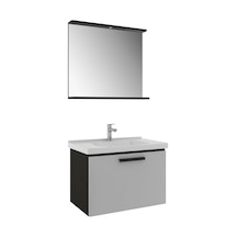 Kale Gris 80 Cm Set Siyah Gri Lavabo Dolabı + Ayna