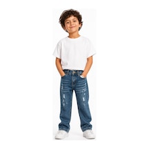 Eray Alp Kids Erkek Çocuk Yıkamalı Yırtık Detaylı Kot Jean Pantolon Günlük Rahat Kombin Mavi