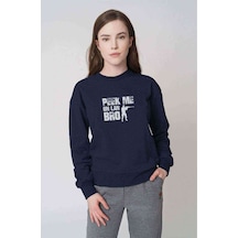 Pubg Peek Me On Lan Bro Baskılı Indigo Mavi Kadın Sweatshirt
