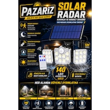 140 Led Güneş Enerjili Led Aydınlatma Solar Lamba Kumandalı 5 Metre Kablolu Bahçe Lambası 3 Modlu Kaliteli Sensörlü Solar Sokak Lambası 3 Başlı Hareket Sensörlü Dış Mekan Güvenlik Lambası